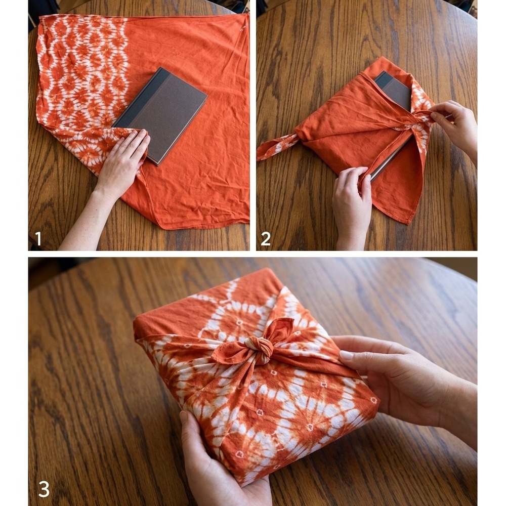 Vintage Japanese Shibori Tie Dye Cotton Furoshiki Scarf Burnt Orange 28x26"
